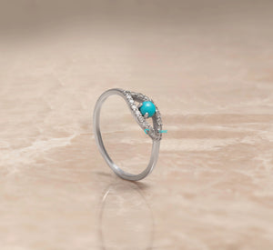 Turquoise Rings- Evil eye ring in 14k white gold