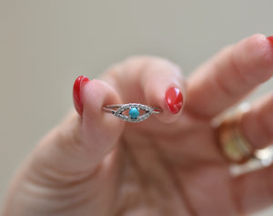 Turquoise Rings- Evil eye ring in 14k white gold