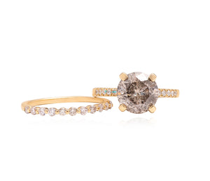 2.32 ct Salt and Pepper willow diamond engagement ring 14k 18K Yellow Gold