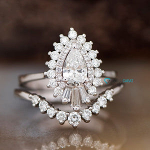 1 carat diamond sunburst engagement ring with wedding band - SevenCarat