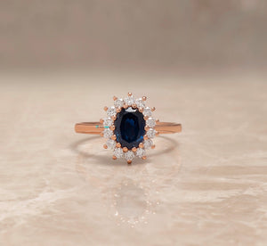 Natural blue sapphire diamond engagement ring rose gold