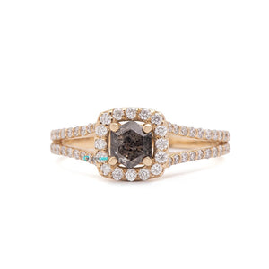 hexaon salt and pepper diamond ring