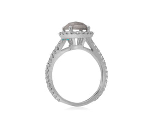 1.8 carat Salt and Pepper Hexagon diamond engagement ring White Gold/ Platinum