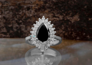 1.50 carat black ballerina ring 14k 18k white gold, platinum