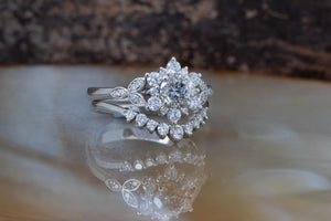 Salt and Pepper diamond engagement ring-Salt and pepper diamond ring-Flower engagement ring -Promise ring-Custom Ring-Grey diamond ring