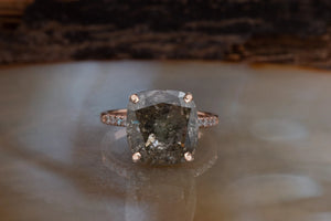 8.86ct salt & pepper diamond-Salt and Pepper diamond engagement ring-4 prong solitaire ring-Salt and pepper ring-Grey diamond ring