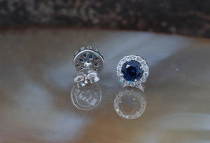 0.80ct Halo sapphire earrings-Diamond stud Earrings-Gold earrings-Solid gold earrings-Gold studs-Sapphire earrings stud-Sapphire earrings