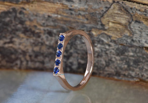 Blue sapphire Stacking wedding band rose gold ring-Eternity Wedding Band-Half Eternity Ring-Minimalist ring-anillo de bodas,anniversary ring,diamond ring,Ring,sapphire band,sapphire band ring,sapphire Eternity,sapphire ring,sapphire rose gold,sapphire stackable,stackable ring,Wedding band,wedding band set,wedding ring