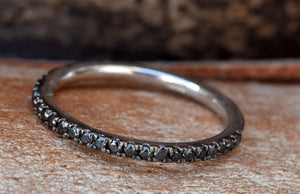 Black diamond band-Micro pave ring-Diamond wedding Band-Stacking rings-Matching bands-Black Diamond Ring-Solid gold ring-Matching rings