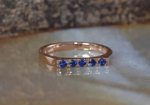 Blue sapphire Stacking wedding band rose gold ring-Eternity Wedding Band-Half Eternity Ring-Minimalist ring-anillo de bodas,anniversary ring,diamond ring,Ring,sapphire band,sapphire band ring,sapphire Eternity,sapphire ring,sapphire rose gold,sapphire stackable,stackable ring,Wedding band,wedding band set,wedding ring