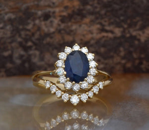 Sapphire wedding ring set-Art deco wedding set-Bridal set ring-Sapphire diamond ring-Vintage bridal set-Custom made jewelry-Art deco wedding,Bridal set ring,Custom ring,diamond engagement,engagement ring,free shipping,gold ring,Halo engagement ring,promise ring,Ring,Sapphire ring,Sapphire wedding set,Vintage bridal set,wedding sets