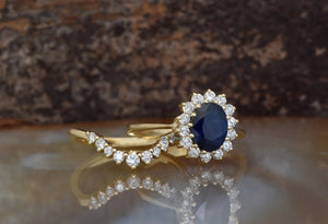 Sapphire wedding ring set-Art deco wedding set-Bridal set ring-Sapphire diamond ring-Vintage bridal set-Custom made jewelry-Art deco wedding,Bridal set ring,Custom ring,diamond engagement,engagement ring,free shipping,gold ring,Halo engagement ring,promise ring,Ring,Sapphire ring,Sapphire wedding set,Vintage bridal set,wedding sets