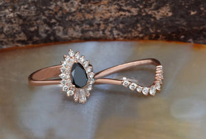 Gatsby ring-Baguette diamond ring-salt & pepper diamond-Salt and Pepper diamond engagement ring-1.90 ct black diamond-Wedding ring set