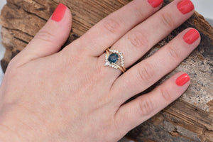 Alternative engagement ring-Blue Green Sapphire wedding ring set-Gatsby Diamond Engagement Ring-Sapphire diamond ring-14k sapphire ring-14k sapphire ring,Alternative ring,Art deco wedding,Bridal set ring,Custom ring,diamond engagement,engagement ring,free shipping,promise ring,Ring,Sapphire ring,Sapphire wedding set,stackable ring set,Vintage bridal set