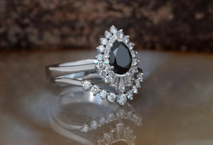 Gatsby ring-Baguette diamond ring-Estate ring-Black diamond ring-1 ct black diamond-Black diamond engagement ring set-Wedding ring set