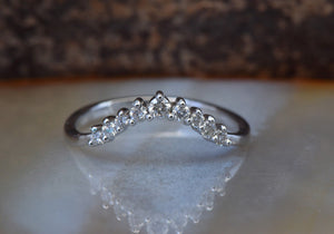 14K White Gol Diamond Wedding Bands, Curved Diamond Wedding Rings,  Minimalist Diamond Band, Stackable Diamond Rings, Rings for Women