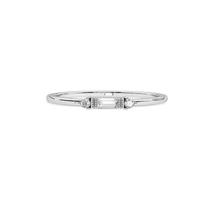 14K White Gold Baguette Diamond Wedding Ring , Minimalist
